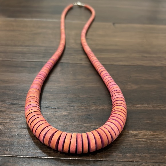 Dyed Wood Disc Bead Long Necklace - Picture 13 of 16